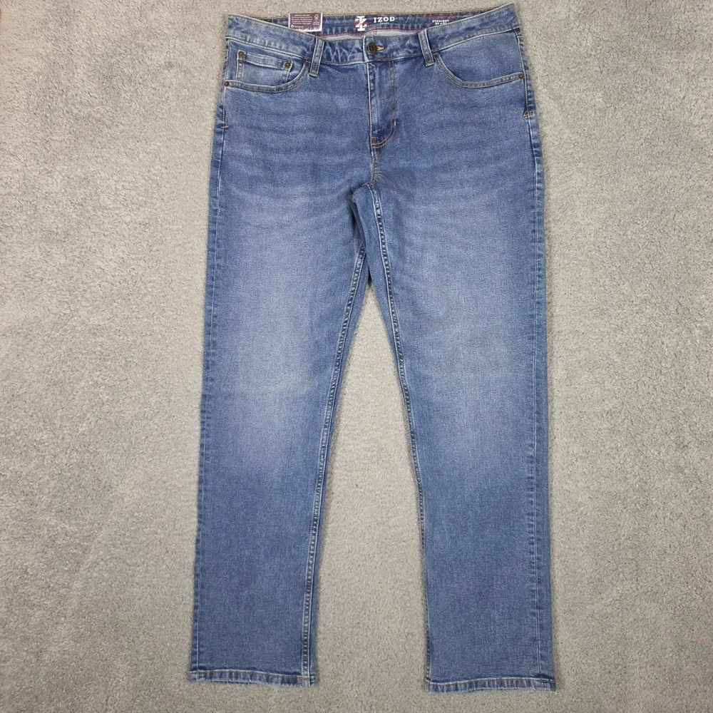 IZOD Straight Fit Jeans Mens 36x32 Blue NEW Comfort Stretch Denim 5-Pocket